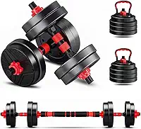 Kit Haltere 6 em 1 Ajustável para Musculação - 15kg Preto - Multifuncional com Barra e Kettlebell