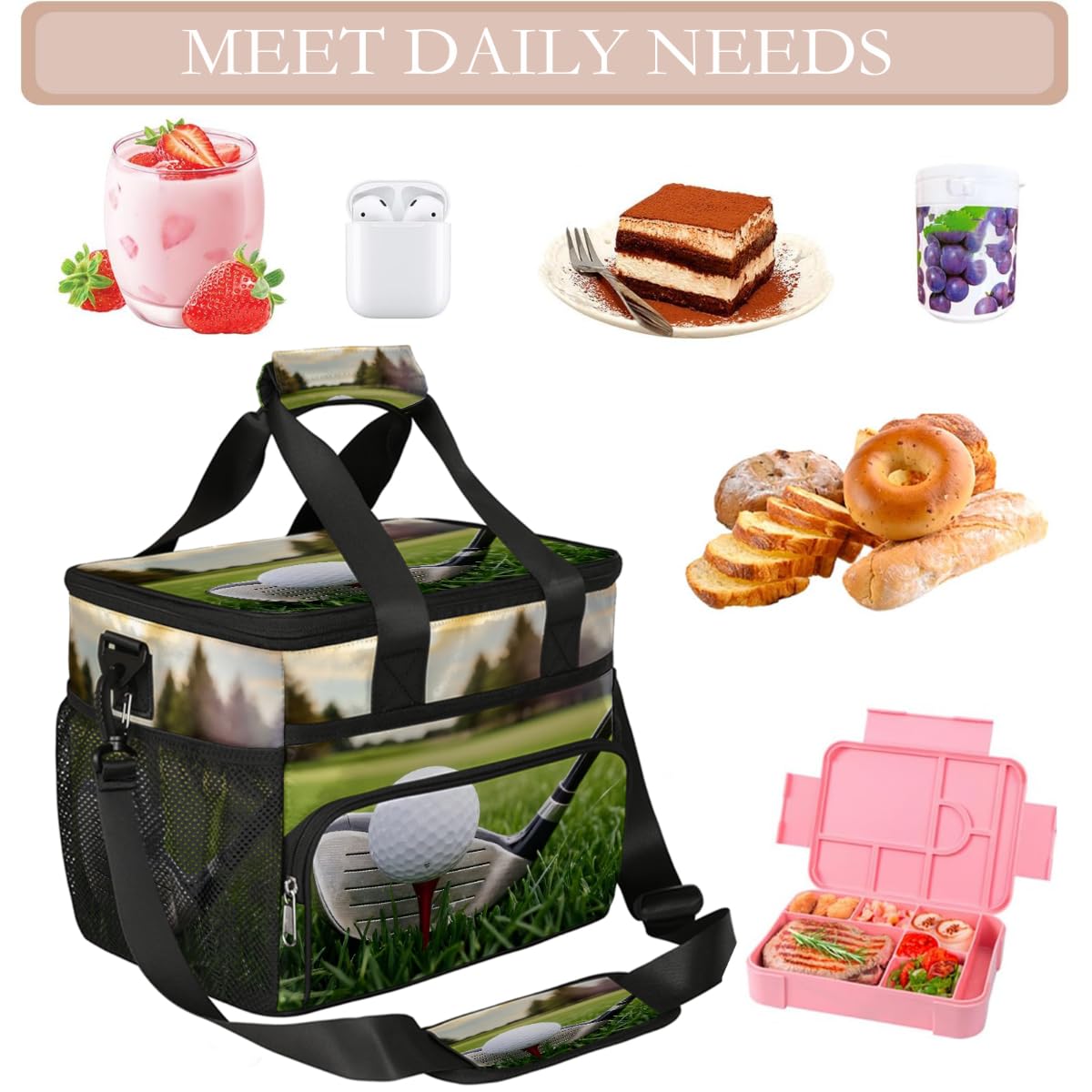 Mexpekil Borsa termica per il pranzo, a prova di perdite, riutilizzabile, per sport, golf, picnic, mazza da golf e palline, borsa termica per donne, uomini, lavoro, campeggio, spiaggia, ufficio, 24