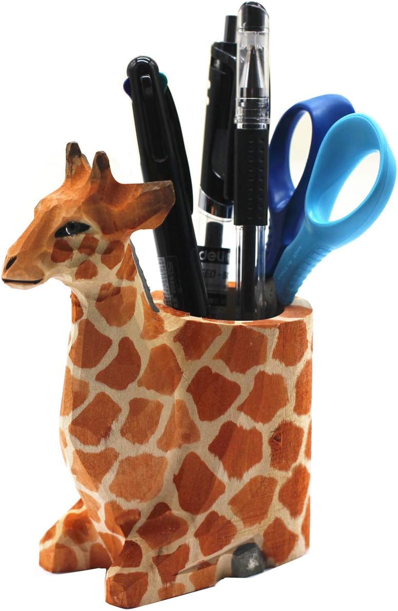 TANG SONG Creative Wood Carving Giraffe Handicrafts Pen and Pencil Holder Office Desk Supplies Organizer Pencil Cup