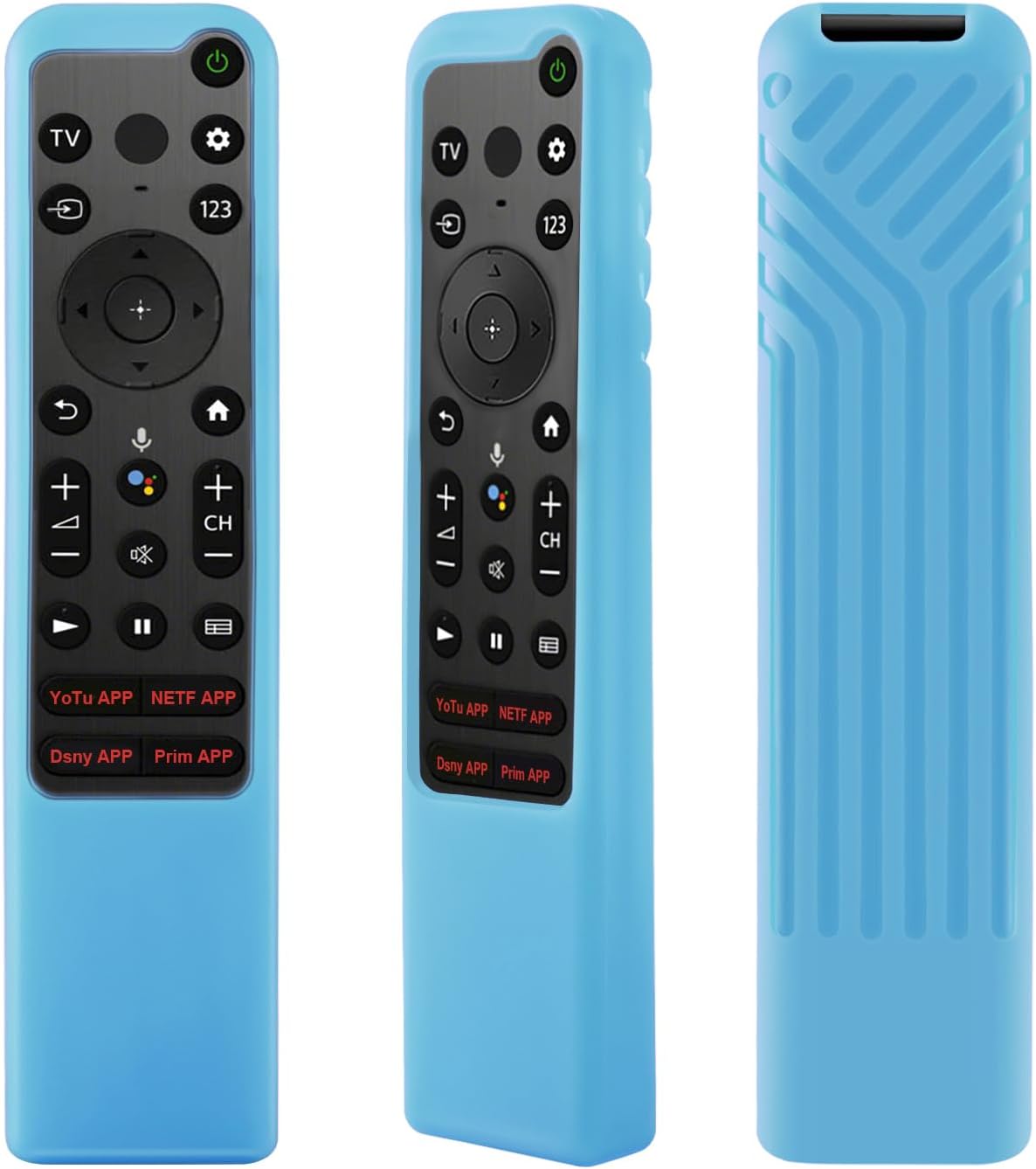 Image demonstrating the glow-in-the-dark feature of the CHUNGHOP silicone remote case, showing it glowing in a dark room after exposure to light.