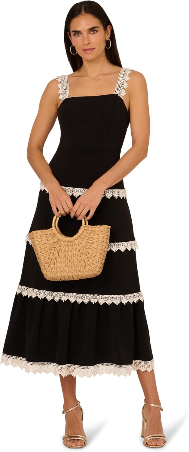 Adrianna Papell Women's Knit Crochet Trim Dress