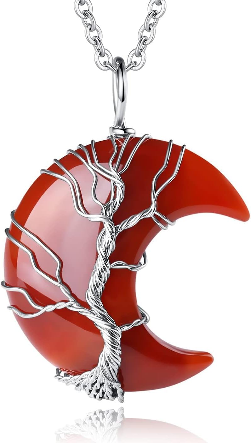 XIANNVXI Necklaces for Women Crescent Moon Pendant Necklace Tree of Life Wire Wrapped Crystal Necklaces Natural Gemstone Quartz Jewelry for Women
