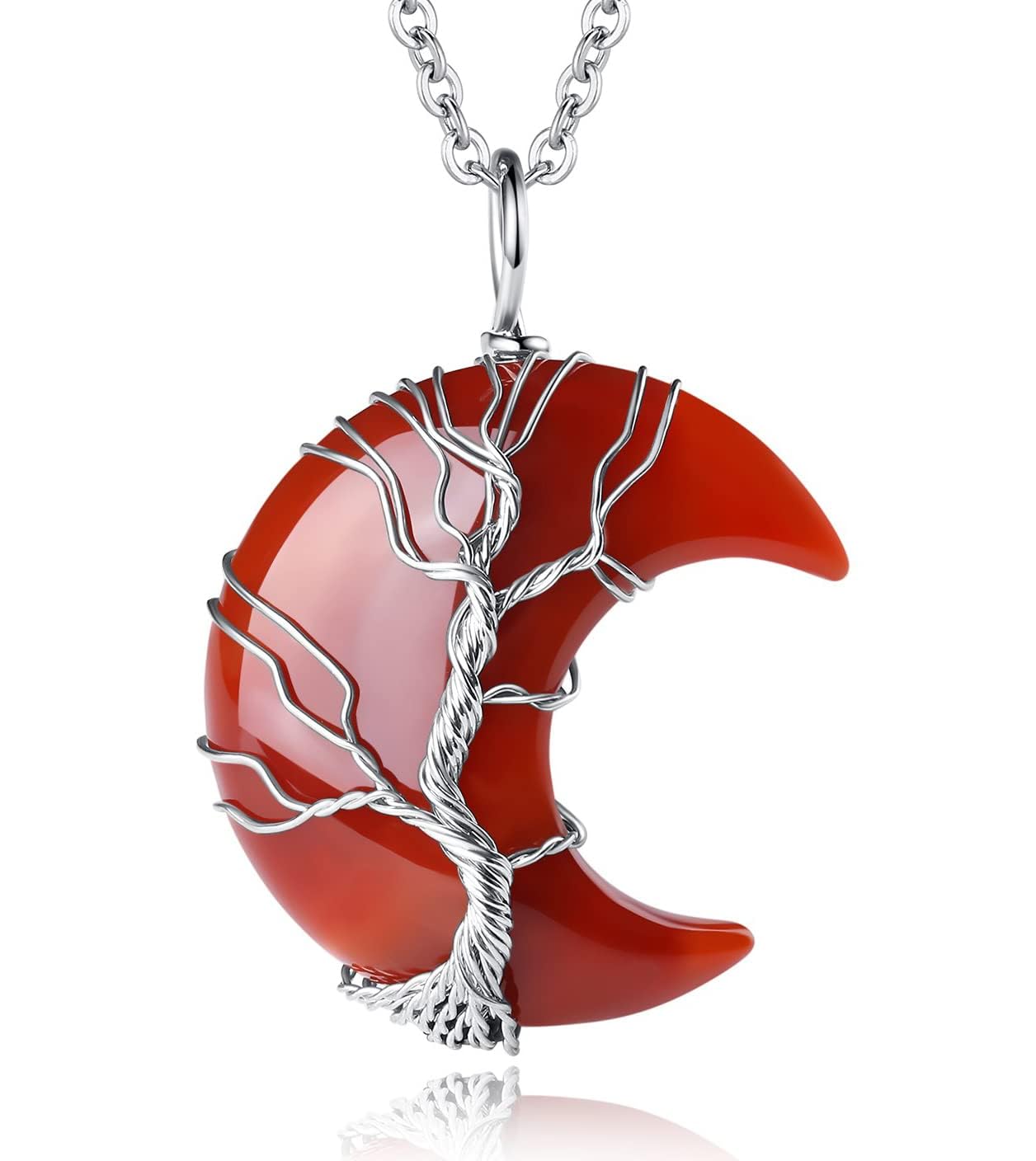 Tree of Life Wire Wrapped Crescent Moon Pendant Necklace Reiki Healing Crystal Stone Necklaces Natural Gemstone Quartz Jewelry for Women-image-14