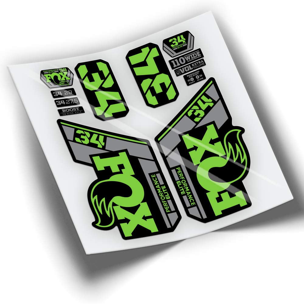 REF:VP418 Stickers compatible with FOX 34 ELITE fork 2021-2025 BICOLOR MTB, stickers, stickers, vinyls for mountain bikes. (GREEN 531)