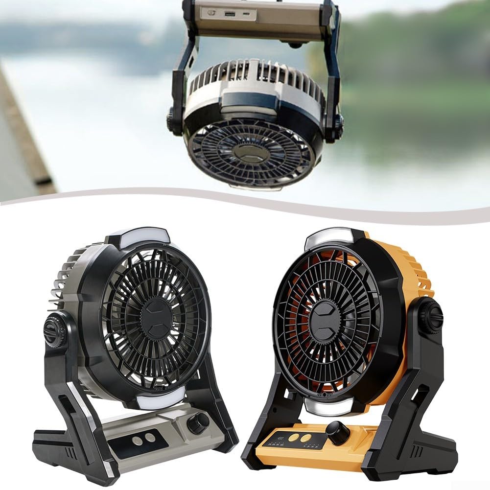 Ventilador portátil de 10000 mAh con iluminación LED de modo dual, temporizador y control de velocidad ajustable para camping y uso al aire libre (gris)