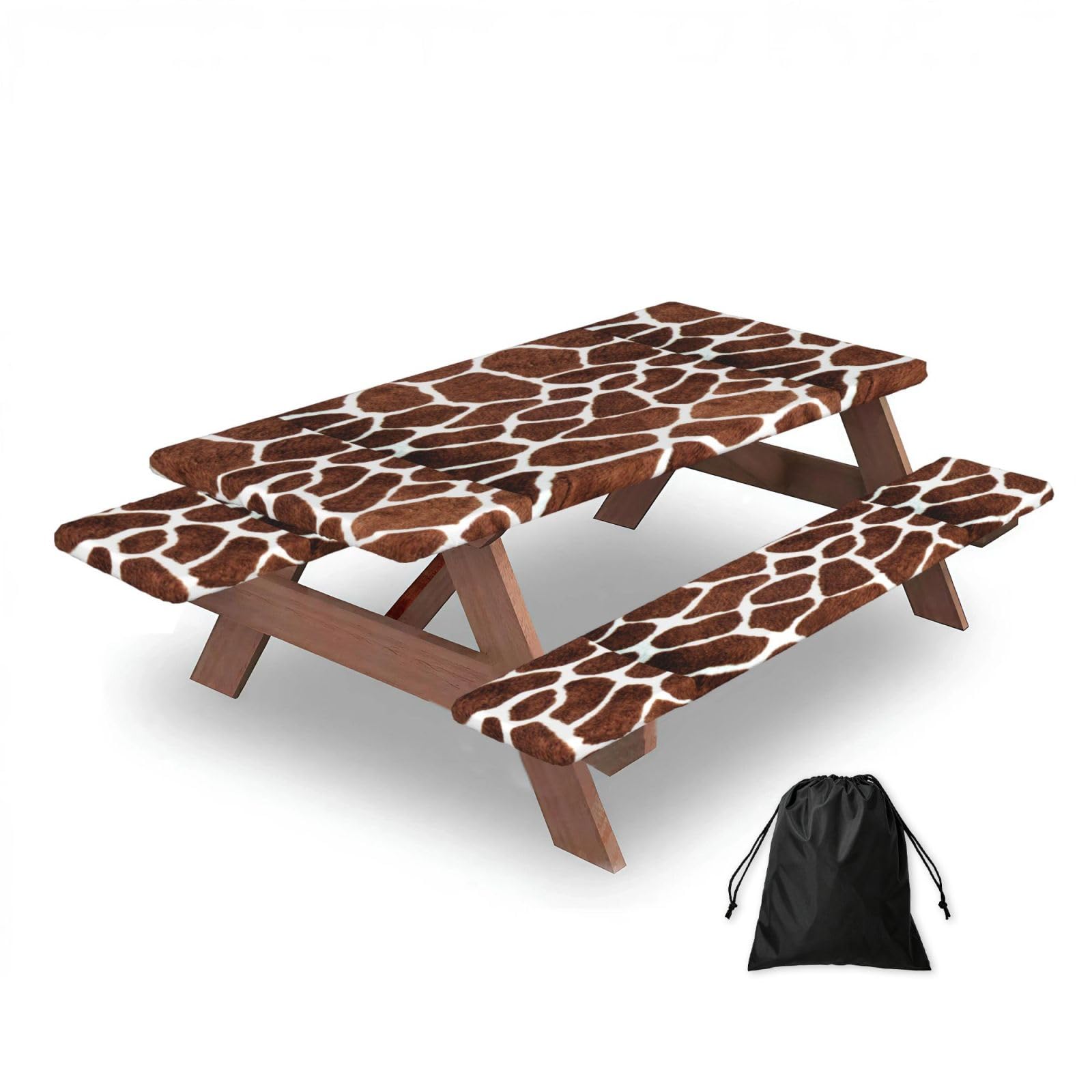 Dopklna As Picture Giraffe Skin Print Animal Texture, Picnic Table Cover With Bench Covers -Waterproof Elastic Fitted Tablecloth For Garden Camping Patio 76X152cm