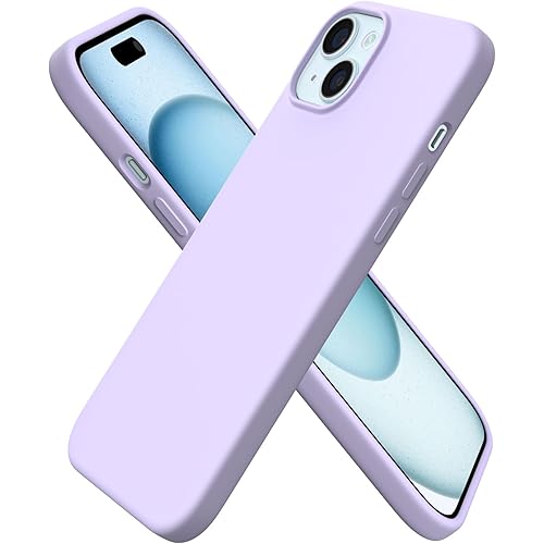 ORNARTO Compatible with iPhone 15 Plus Case 6.7", Slim Liquid Silicone 3 Layers Full Covered Soft Gel Rubber Cover Protective Phone Case with Anti-Scratch Microfiber Lining-Pastel Lilac