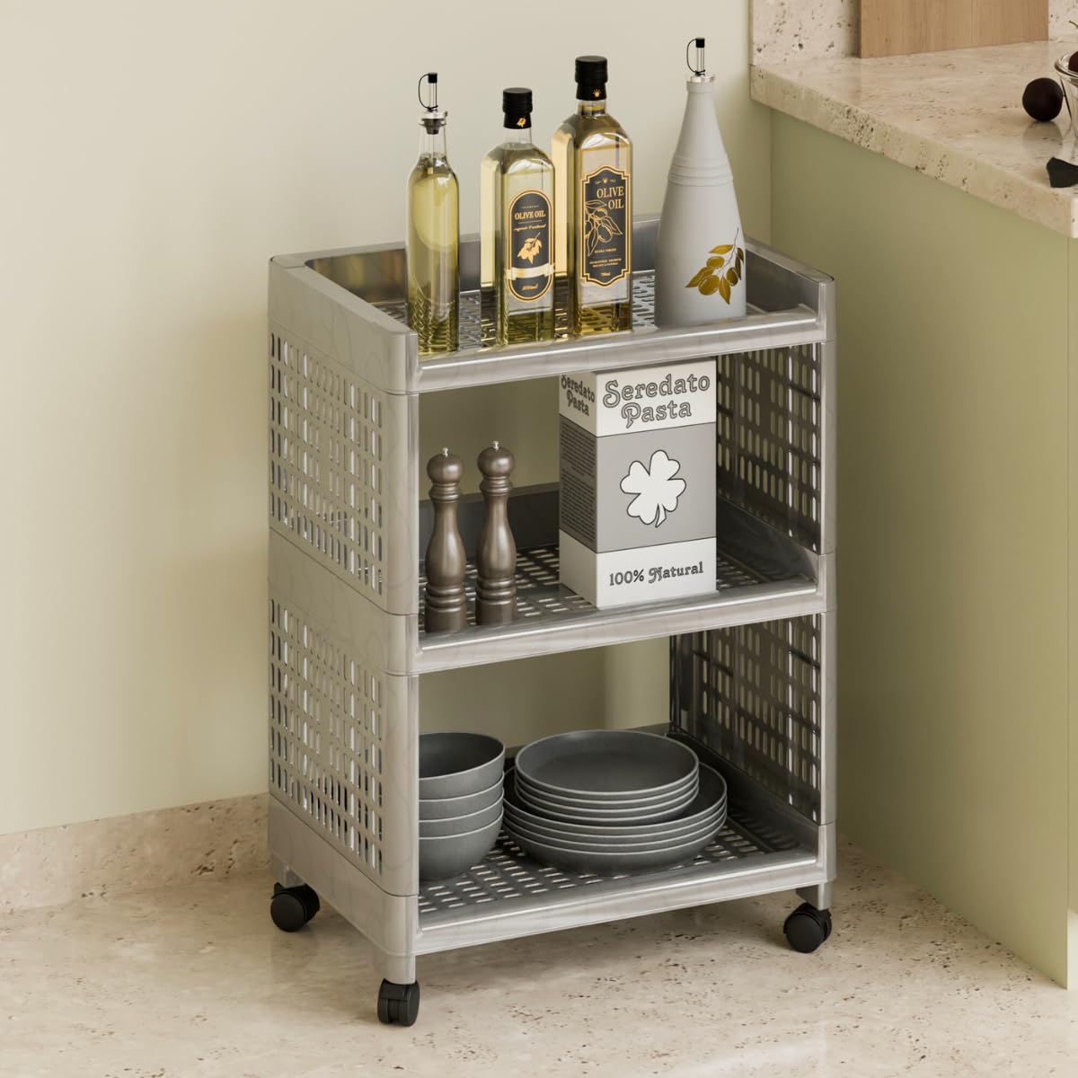 Marmik Plastic Multi-Purpose Kitchen Trolly Portable Storage Rack, Household Rack, Vegetable and Fruit Storage Rack, Office Rack, Bathroom Rack (3 Layer, Silver)-picture-10