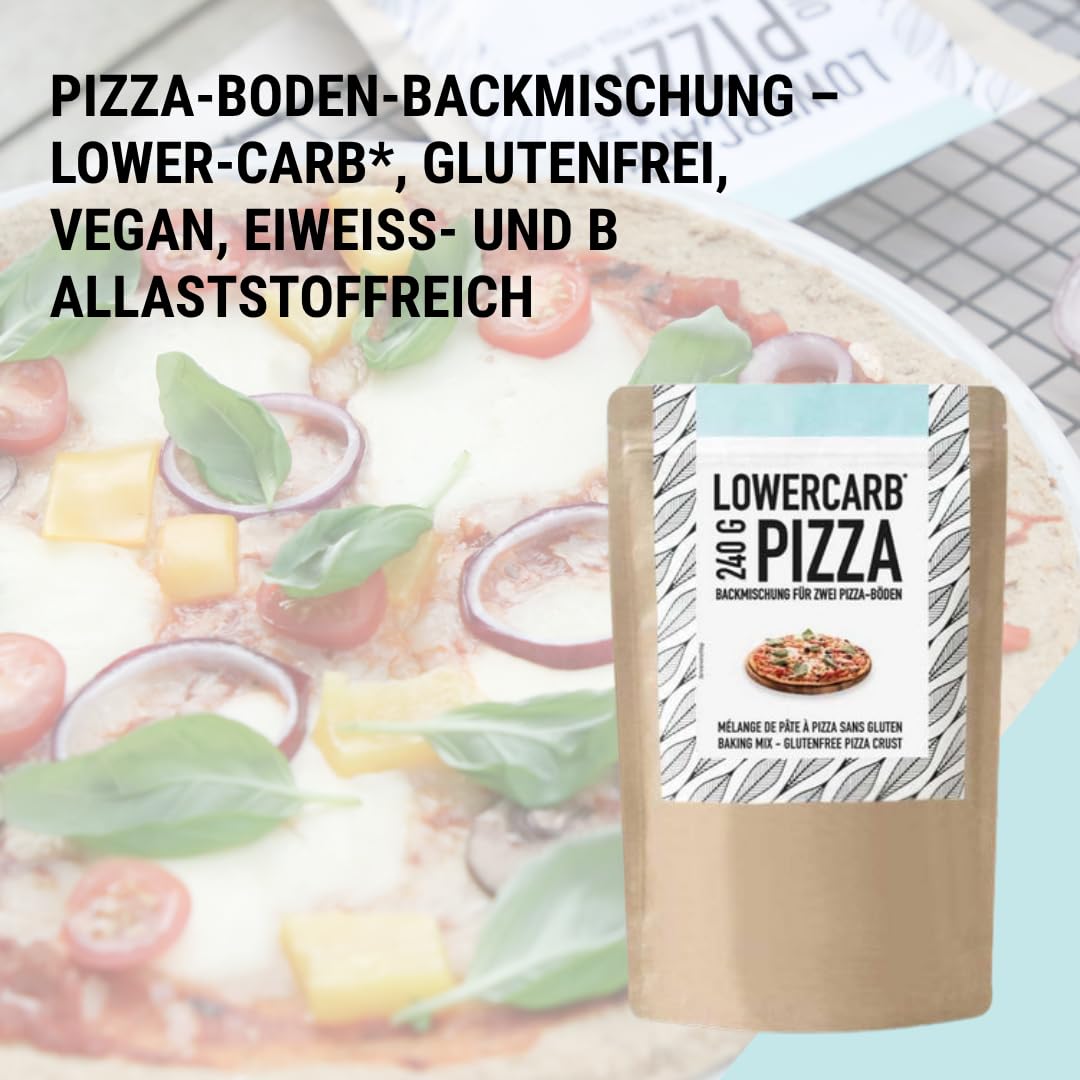 Mezcla de pizza baja en carbohidratos para 2 bases de pizza o 1 molde | 90% menos de carbohidratos | Sin gluten, 29 g de proteína vegana, con harina de almendras, cáscaras de psyllium y linaza, cetog