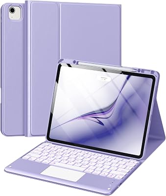 Harvopu for iPad Air 13 Inch & Pro 12.9 Case with Keyboard - Multi-Touch Trackpad, 7 Colors Backlit, Detachable Keyboard Cover for iPad Pro 12.9 (6th, 5th, 4th, 3rd gen), Air 13 M4/M3/M2 (Purple)