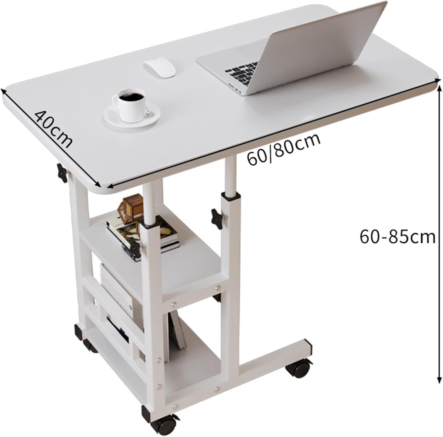 LINCYS Mesa ajustable para cama con ruedas, rango de altura de 23.6 a 33.5 pulgadas y ruedas de bloqueo, escritorio rodante en forma de C para laptop, cama, sofá, silla de ruedas, sala de estar