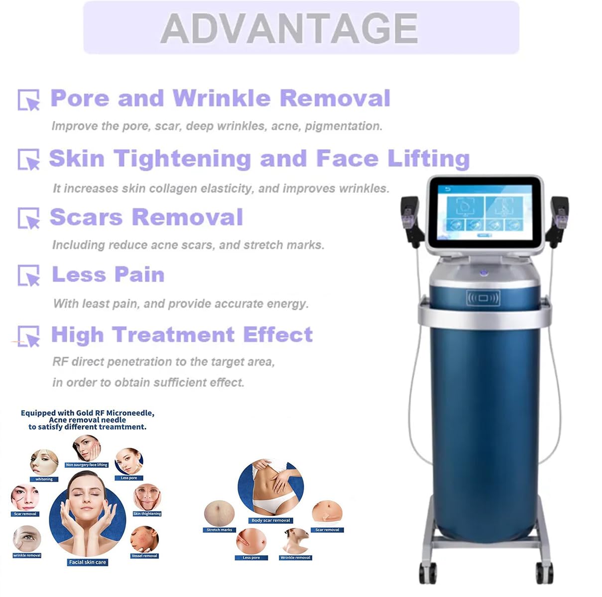 Macchina Professionale per Microneedling a Radiofrequenza Frazionata 2-in-1 in Versione Verticale per il Rassodamento di Viso e Corpo