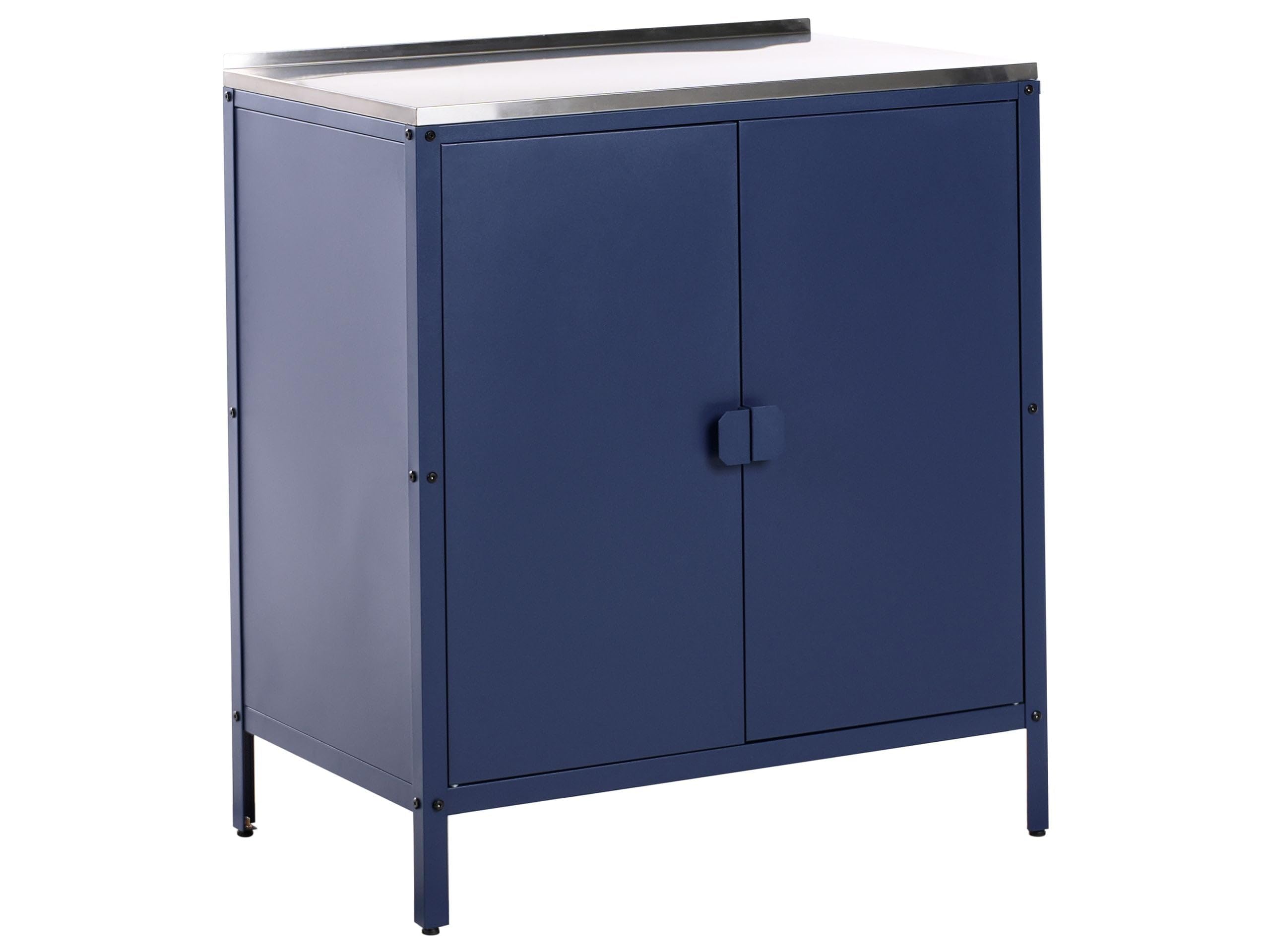 Beliani Armoire de Cuisine d'Extérieur en Acier 2 Portes avec Dessus en Acier Inoxydable Bleu Vilama