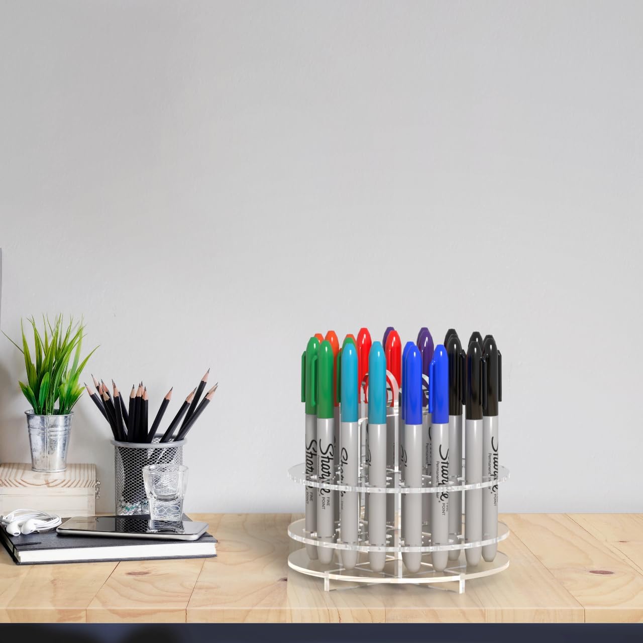 Marketing Holders Beaded Pen Organizer Acrylic Clear Multi Hole Marker Display 24 Holes Tabletop Display Color Pencils Makeup Brushes Craft Supply Stores