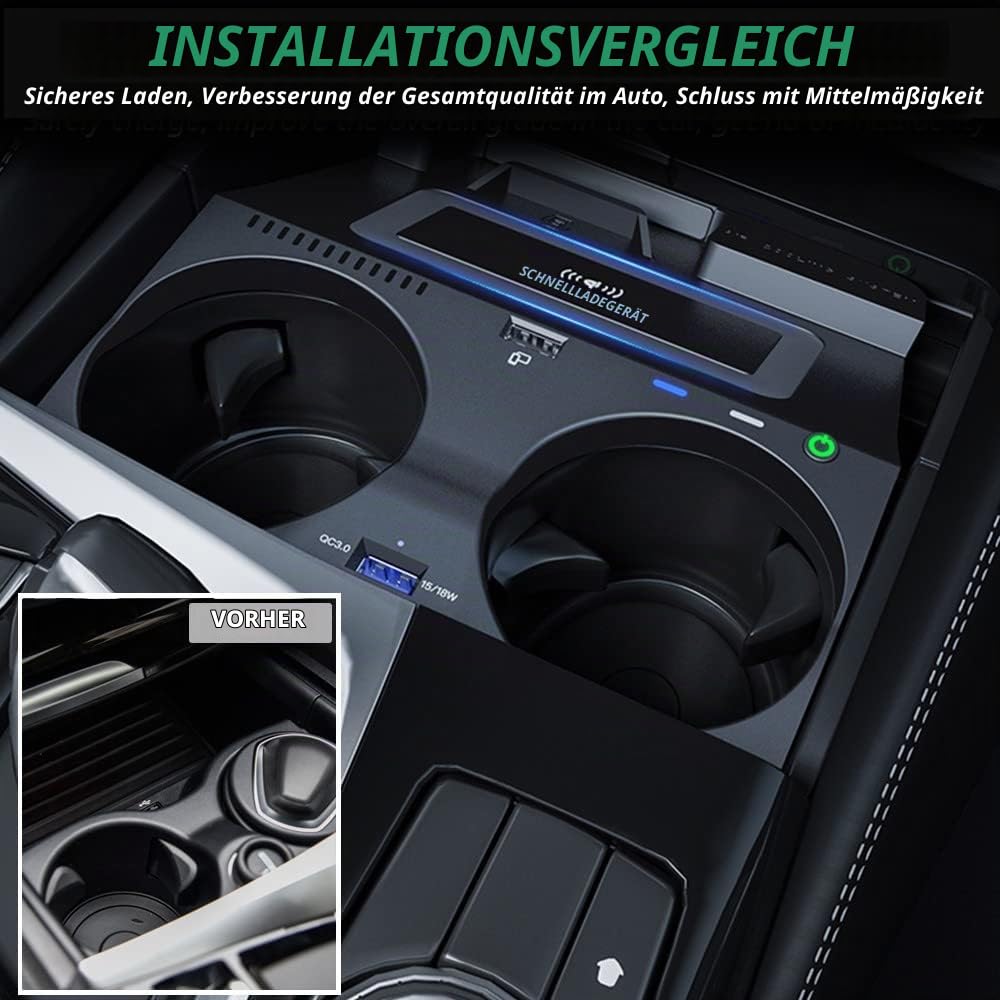 Kabelloses Ladegerät Auto für BMW 5er M5/535i/540i/550i/530e 2017–2021 6er GT M6/640i/650i 2018–2020, 15W Schnellladendes Handy-Ladegerät für BMW G30/G31/G32/G38 Center Console-Zubehörfeld