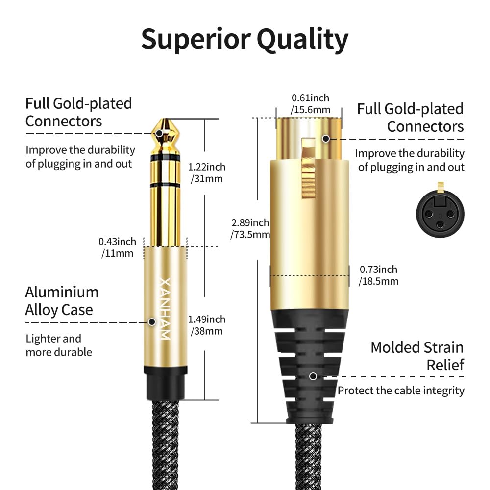 XLR-Buchse auf 6,35-mm-Stecker, 1 m TRS-Symmetrie-Kabel, XLR auf Viertel-Zoll-Klinkenstecker, Patchkabel für Lautsprecher und Mikrofon