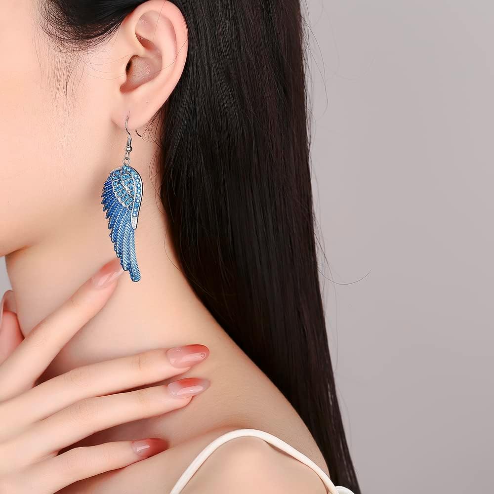 Angel Wings Dangle Earrings for Women Unique Rhinestones Copper Fairy Feather Guardian Dangle Drop Hook Womens Dangling Earrings Silver Plated Jewelry - Image 4