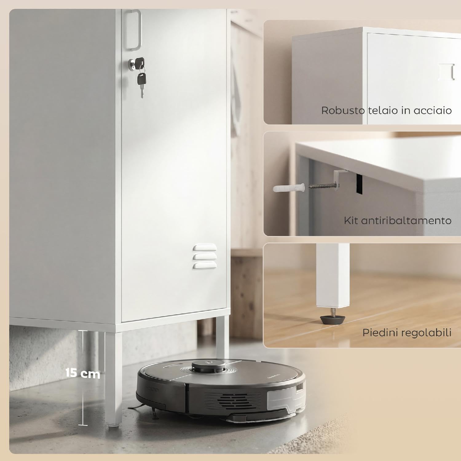 Armadietto Spogliatoio 1 Anta in Metallo Dimensioni 40x40x179 cm Colore Bianco