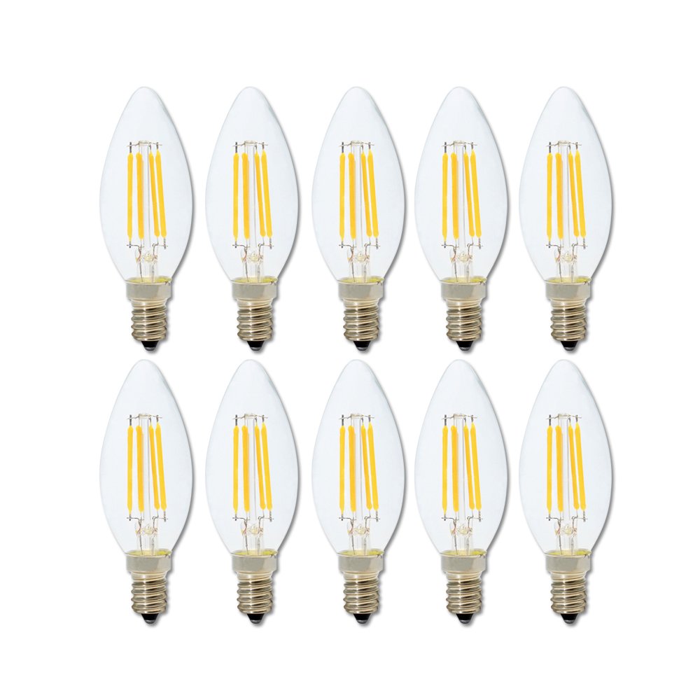 BDAYEK Led bulbs 4W LED Candle Light Bulbs Warm White 2700K 400LM E14 Candelabra Base C35 Clear Torpedo Shape 40W Equivalent 10 Pack