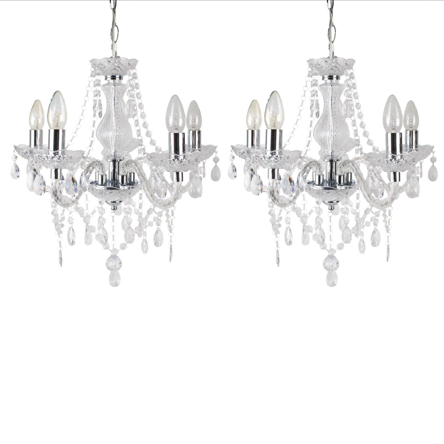 Firstchoicelighting Clear Set Of 2 And Chrome Marie Therese - 5 Light Ceiling Pendant Chandelier