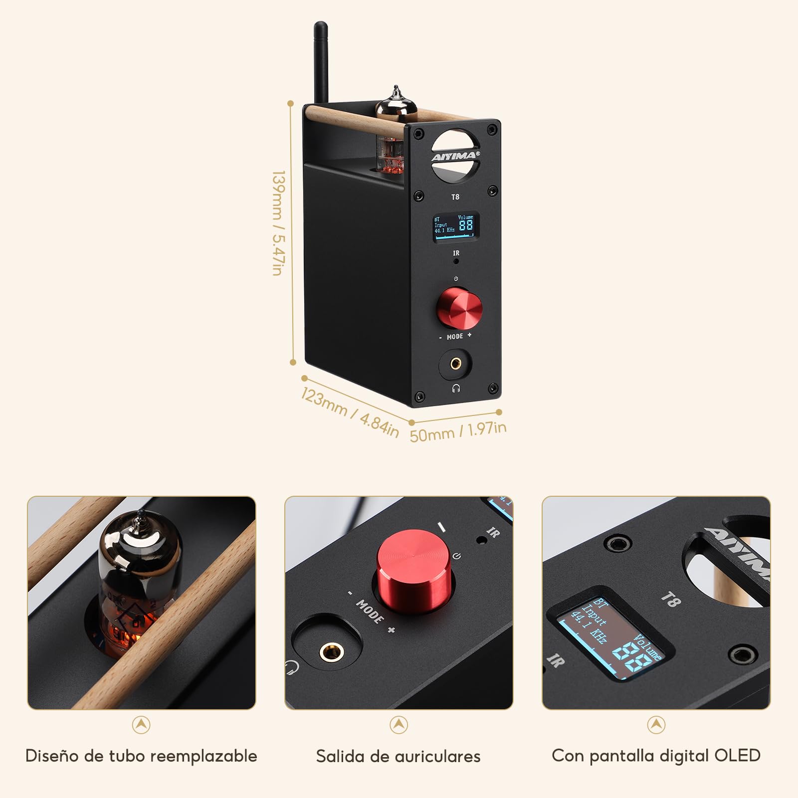 AIYIMA T8 6N3 preamplificador de tubo digital QCC3031 preamplificador Bluetooth 5.0 USB DAC amplificador de auriculares decodificador de audio estéreo óptico coaxial compatible con APTX