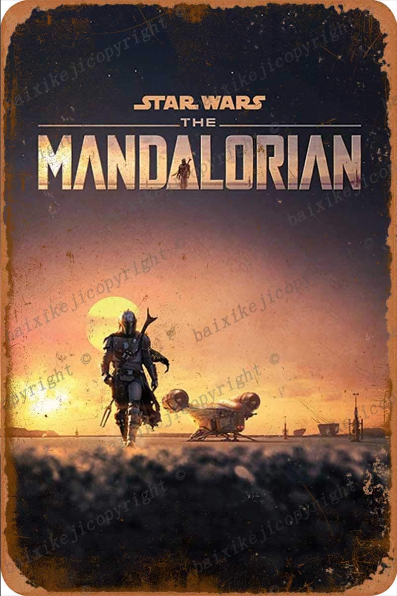 Targa In Latta Vintage Star Wars The Mandalorian II - Poster Metallico 20x30 Cm Per Parete - 2