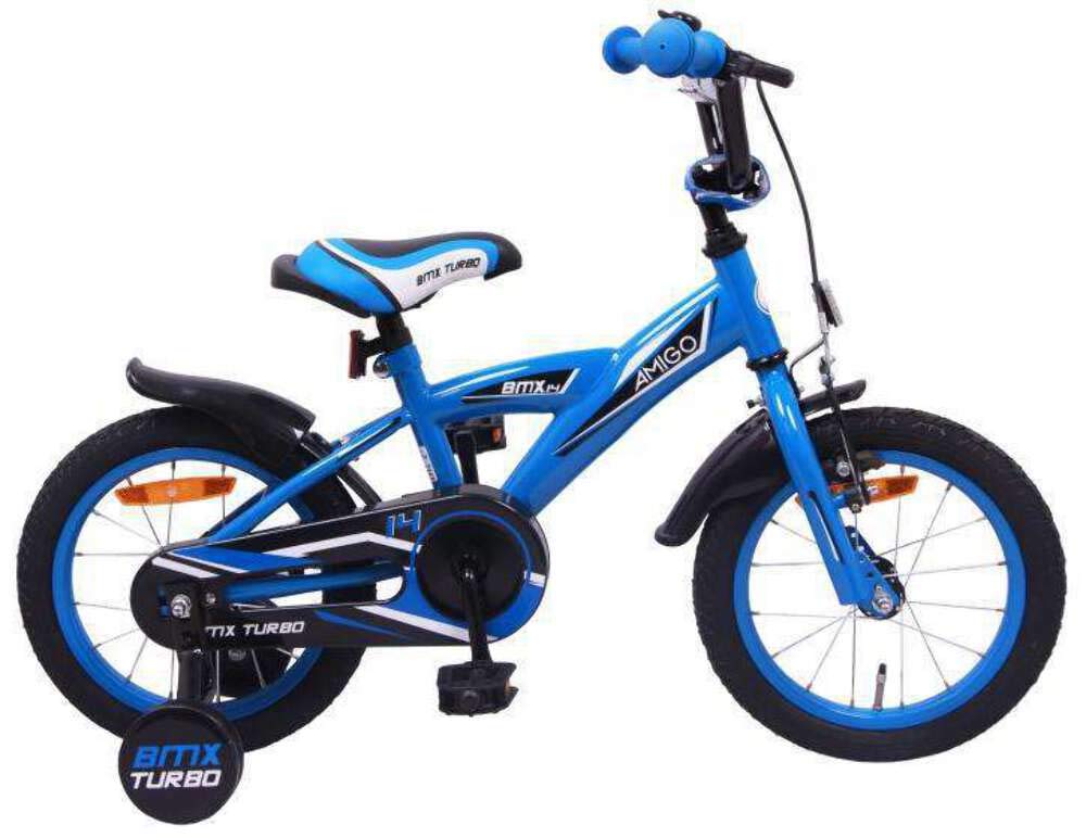 AMIGO BMX Turbo - Kids bike - 14 Inch - Boys - With training wheels and coaster brake - Blue