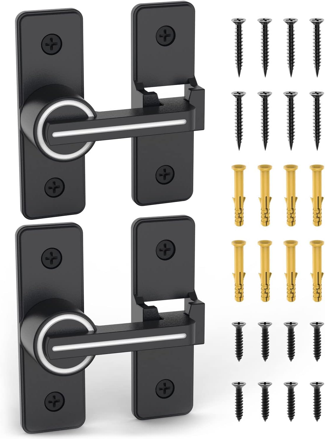 Barn Door Lock, Gate Latches Flip Latch Safety Door Bolt Latch Lock, 3.8mm Heavy Duty Zinc Alloy Door Latch for Sliding Swing Open Door, Shed, Garage, Yard, Bathroom (Luminous Black-2 Pack)