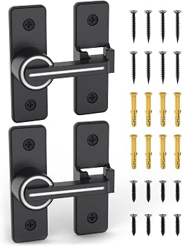 Barn Door Lock, Gate Latches Flip Latch Safety Door Bolt Latch Lock, 3.8mm Heavy Duty Zinc Alloy Door Latch for Sliding Swing Open Door, Shed, Garage, Yard, Bathroom Luminous Black-2 Pack