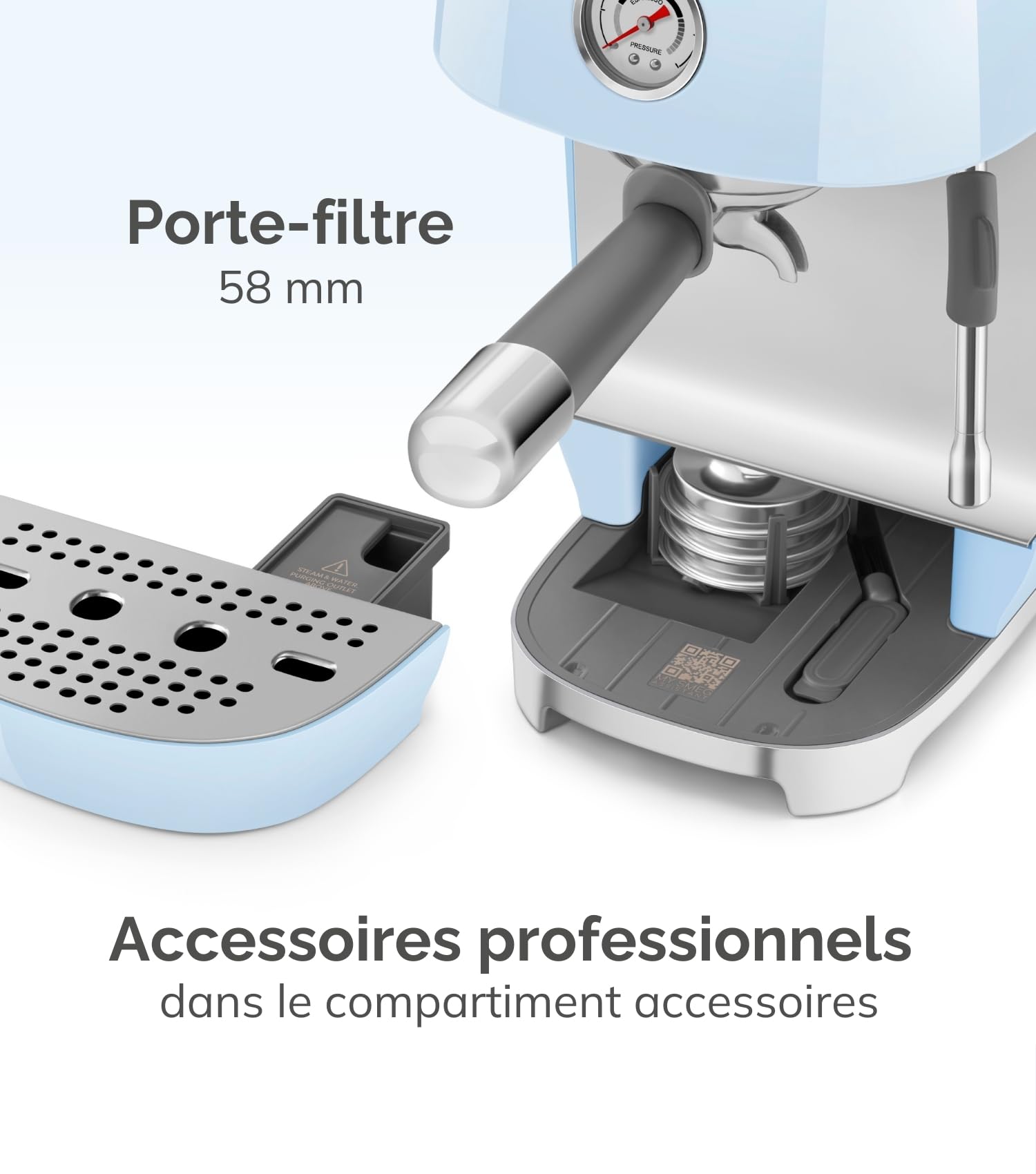 Smeg, Machine à Café Espresso Manuelle ECF03CREU, Thermoblock, Fonction Cold Brew, Buse Vapeur et Manomètre, Réservoir de 1,4 L, 1650 W, Crème