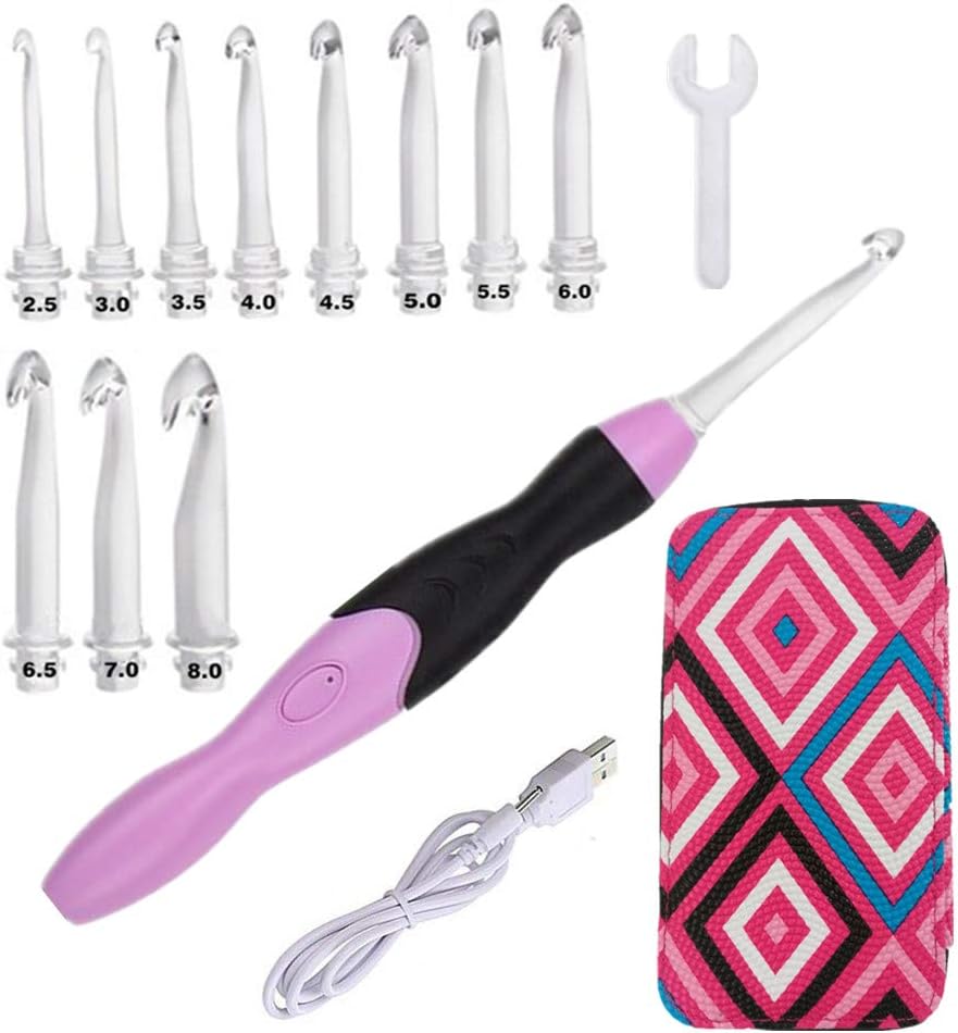 Lighted Crochet Hooks Set - 11 Sizes Light Up Crochet Hooks with Case,Rechargeable Crochet Hook with Light,2.5mm to 8mm