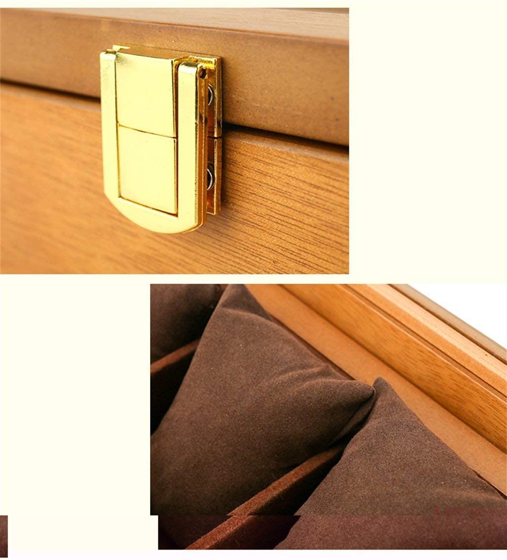 Caja de Madera para Relojes, colección de Relojes, joyero, con Tapa de Cristal y Revestimiento marrón.