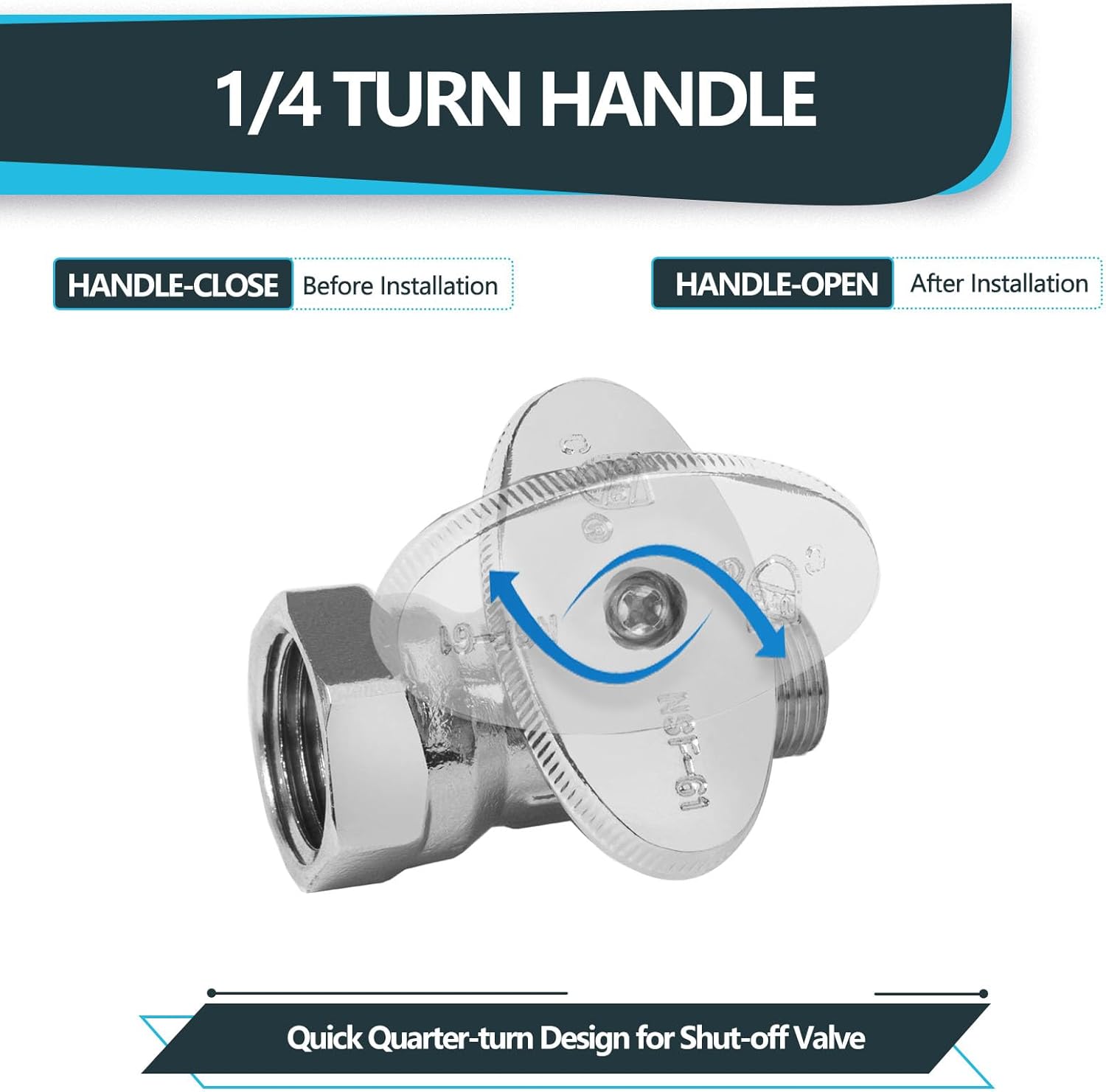 (Pack of 10) Seelink FIP 1/4 Turn Straight Stop Valve, 1/2" FIP Iron Pipe x 3/8" Compression, Chrome Plated Brass(VALVE057-10Pack)