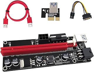 N N.ORANIE PCIE Riser 1X to 16X Graphics Extension for GPU Mining Powered Riser Adapter Card, 60cm USB 3.0 Cable, 4 Solid Capacitors, Two 6PIN and Molex 3 Power Options (VER 009S, 1-Pack)