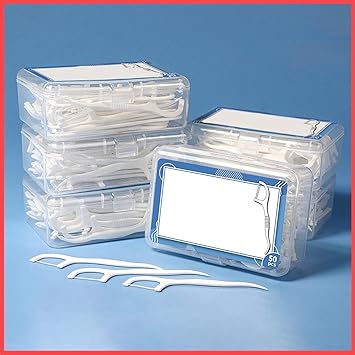 Wolpin Dental Floss Flossers with Toothpick Pack of 50 Pcs - 2-in-1 Oral Care Solution with Portable Storage Box for Clean Teeth & Healthy Gums