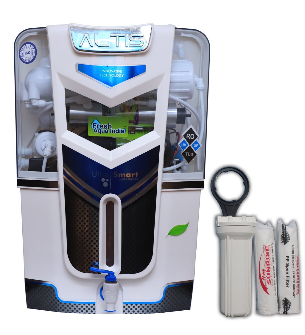 DE Plastic Fresh Aqua India 14-Stage RO UV UF TDS Alkaline Water Purifier with Full Kit (15 L; Multicolour)