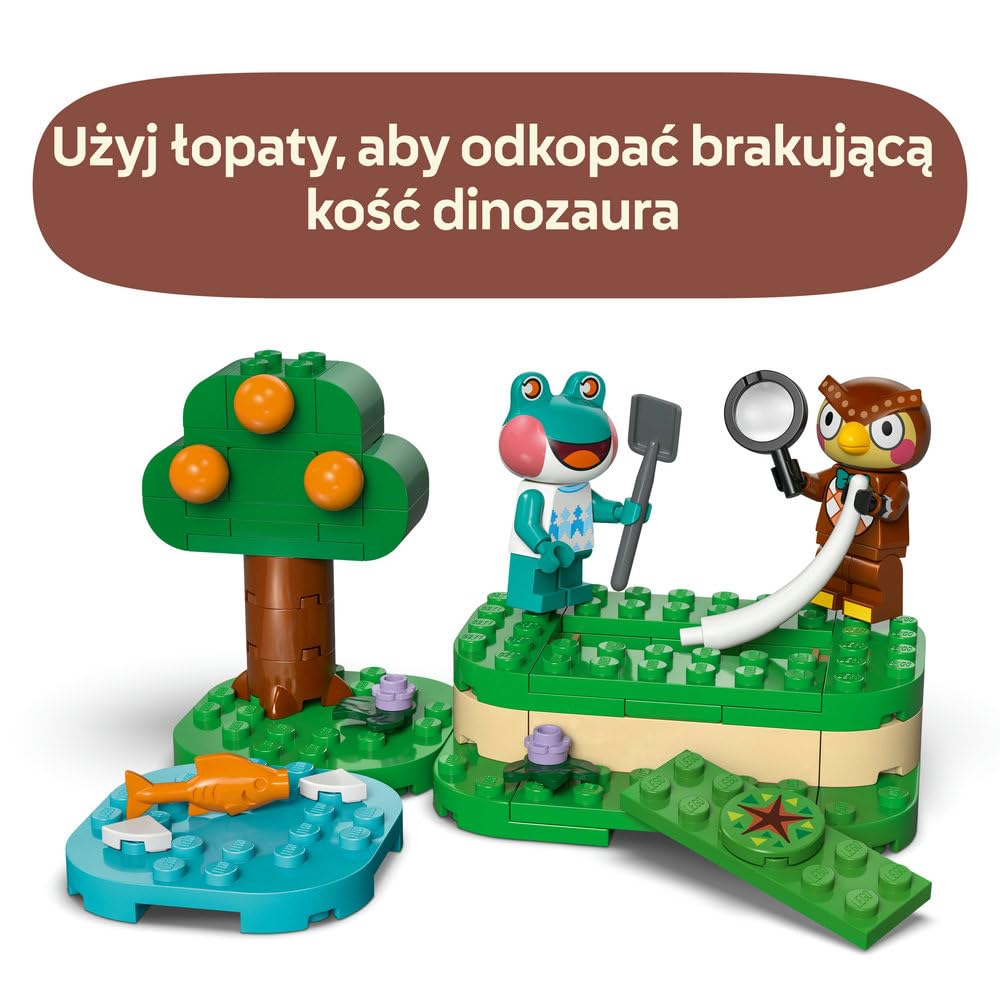 LEGO Animal Crossing Blathers i kolekcja muzealna, zabawka konstrukcyjna dla dzieci z minifigurkami i skamieniałością triceratopsa, pomysł na prezent dla 7-latka, chłopca i dziewczynki 77056