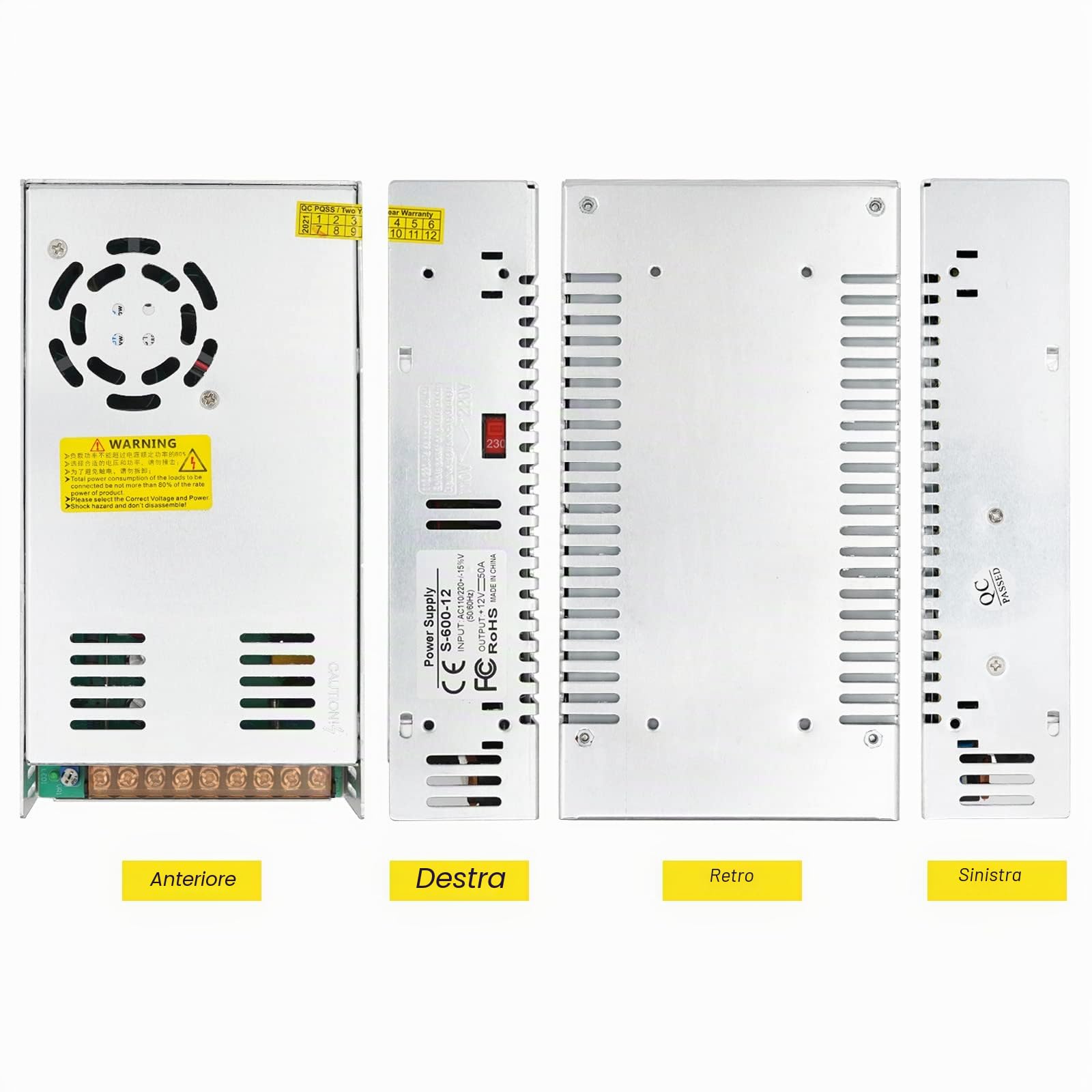 DC 12V 50A 600W Alimentazione AC 110V/220V Alimentatore di commutazione Convertitore universale Trasformatore di monitoraggio alimentatore per stampante 3D CCTV Radio Luci di striscia LED