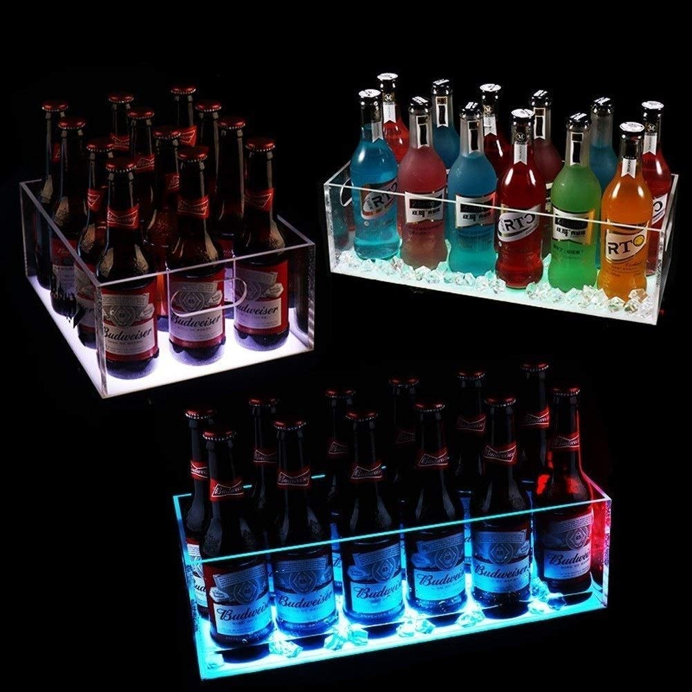Eiskübel Led, Sektkühler Getränke Bar Ice Bucket Quadratische Eiskübel, Quadratisches LED-Farbwechsel-Eiskübel-Bierfass - 7 Farbumwandlungslichter - Mit Griff - Wiederaufladbar - Bar, Nachtclub, Parte