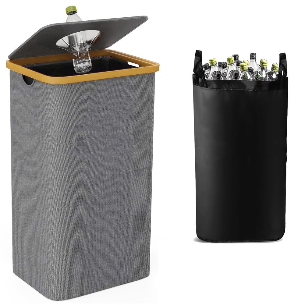 UDSKNV[KSL Oxford Cloth Indoor Garbage Bin, Deposit Bottle Collector, Bottle Storage Box, Recycling Box, Laundry Basket Grey