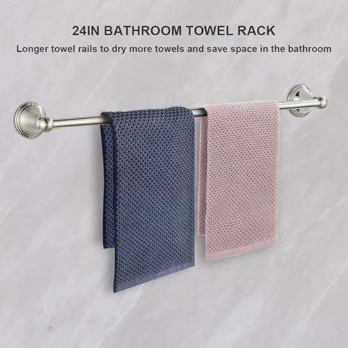 Miniatura 2 de Newfun Juego de 8 accesorios de baño de níquel cepillado para baño, juego de accesorios de baño, 2 toalleros de 24 pulgadas para baño, 2 soportes