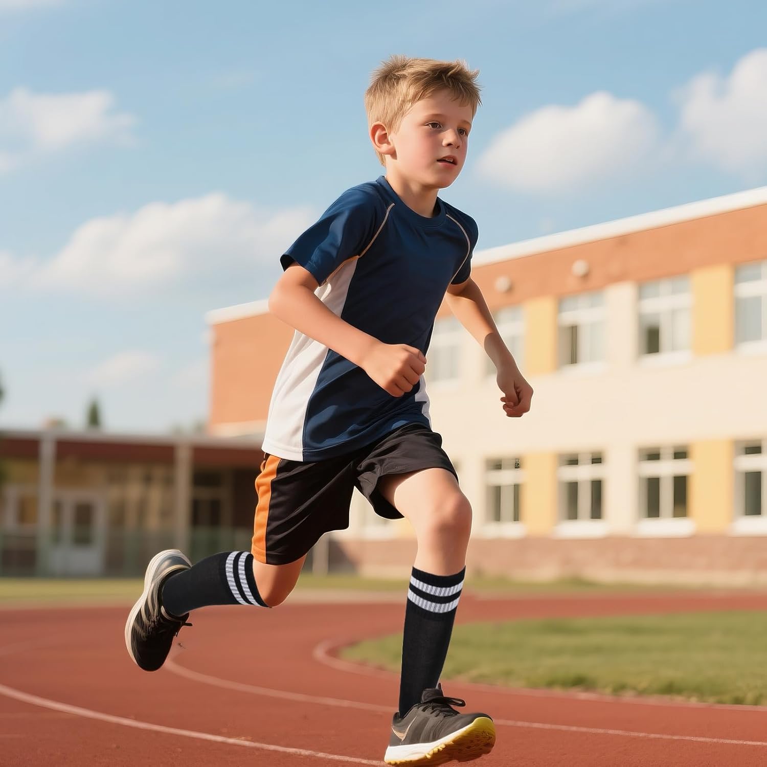 2 Pairs Kids Soccer Socks Youth Striped Knee High Football Baseball Socks for Boys Girls 6-15 Years - Image 3