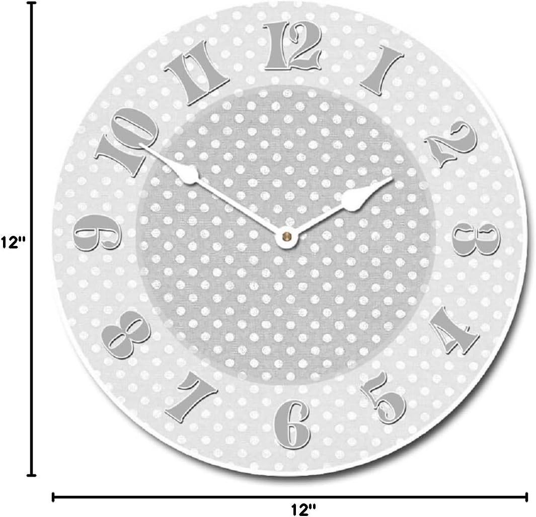 Gray Dotted Swiss Wall Clock | Ultra Quiet Quartz Mechanism | Hand Made in USA Beautiful Crisp Lasting Color | Comes in 8 Sizes | 12-Inch