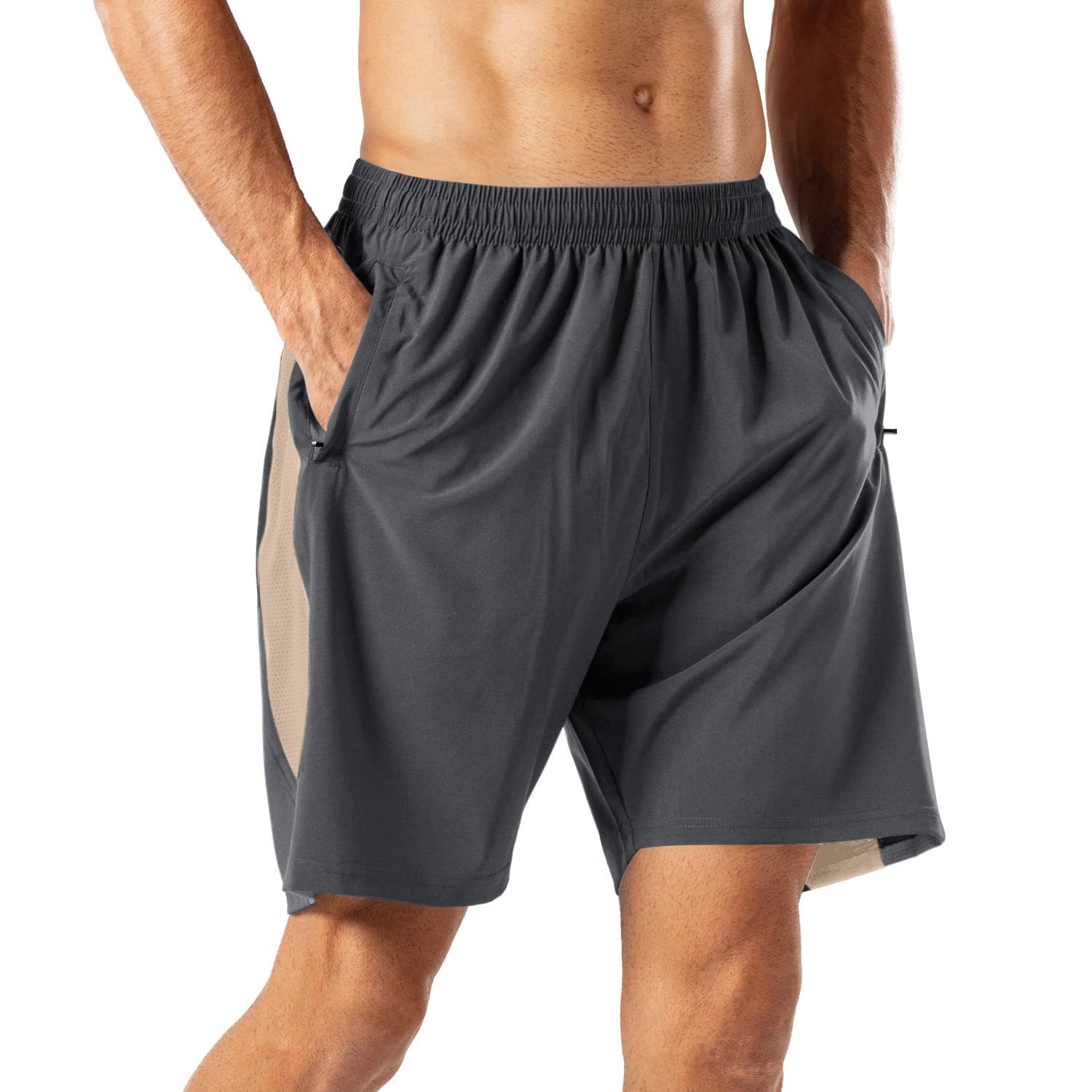 HMIYA Herren Sport Shorts Schnell Trocknend Kurze Hose mit Reißverschlusstasch