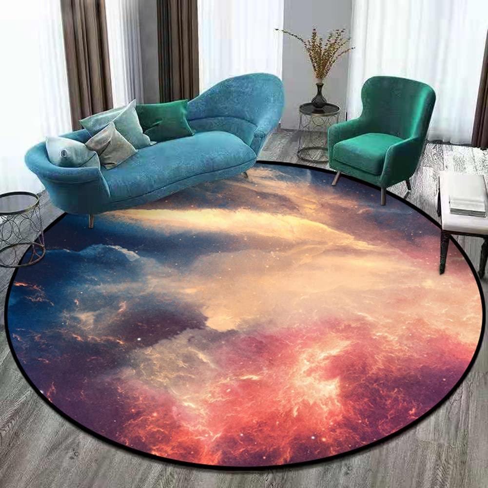 Galaxy Round Rugs, Universe Space Nebula Stars Starry Carpet Large Floor Mat for Living Room, Study, kids bedroom (Outer Space, 150 cm Diameter)