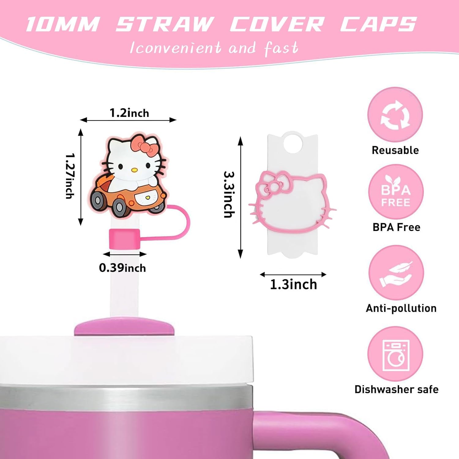 7 Pcs 0.4in Diameter Silicone Straw Covers, Cute Cartoon Straw Toppers for Stanley 40 Oz Tumbler, Dust-Proof Reusable Tips Lids and Cup Lid Accessories - Image 2