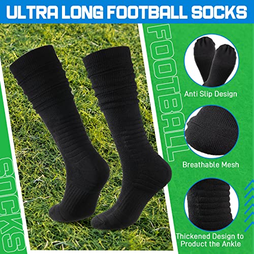 6 pairs Scrunch Football Socks Extra Long Padded Knee High Socks Athletic tube scrunched for men women adults youth basketball Baseball, black and white4