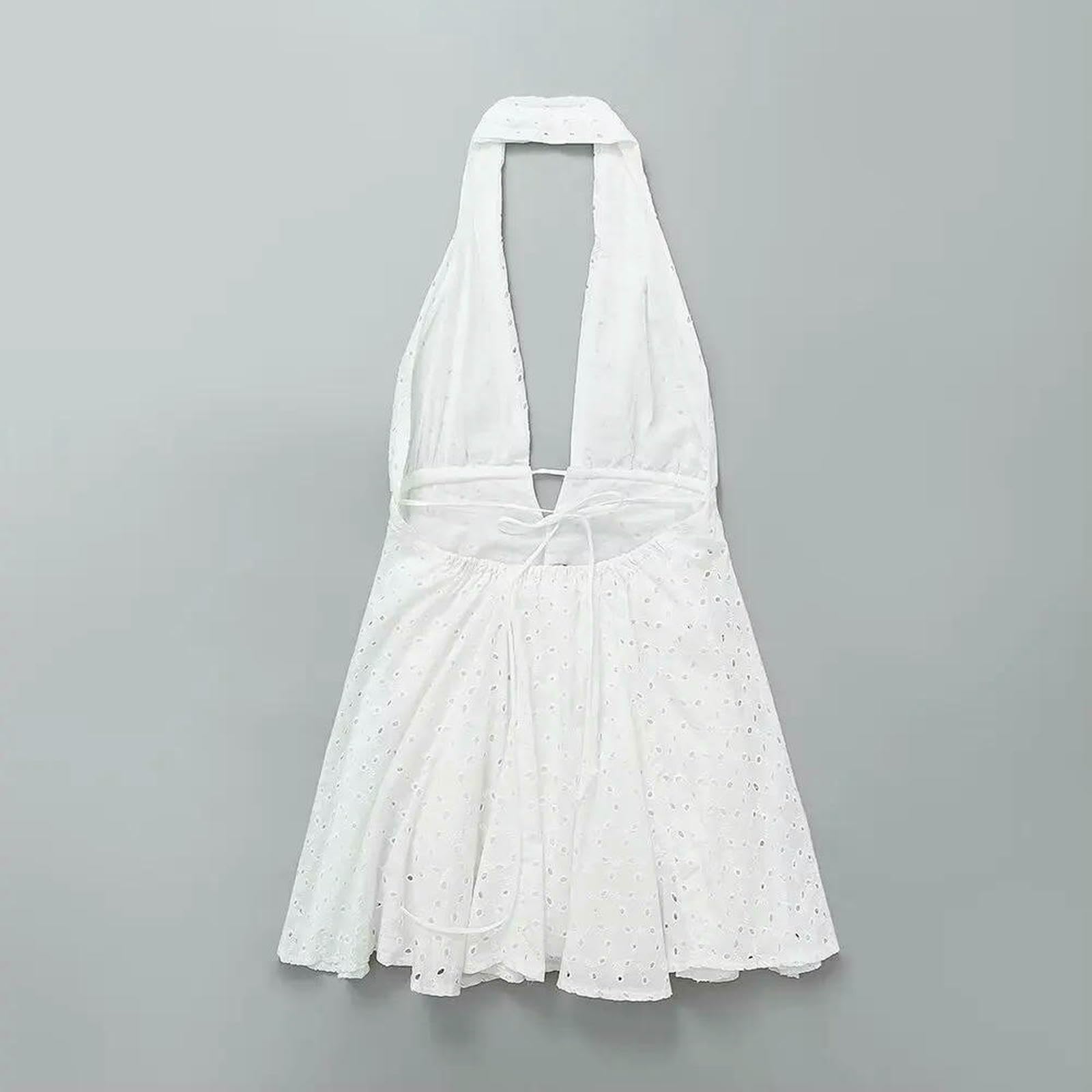 Robe Femme Chic Et Elegant Nouvelle Facement Folme Concutal Cassulle Sexy Sexy Holow Out La Roble De Cou De Couche-Blanc-m