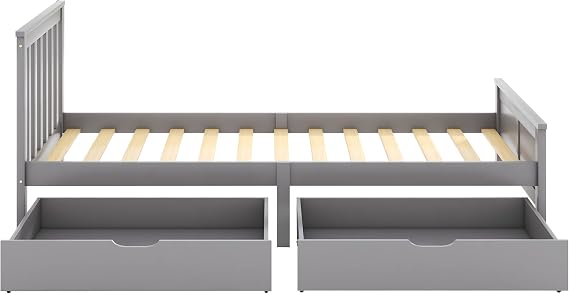 I0I&I0I Wooden Solid White Pine Storage Bed with Drawers Bed Furniture Frame for Adults, Kids, Teenagers 3ft Single (Grey)