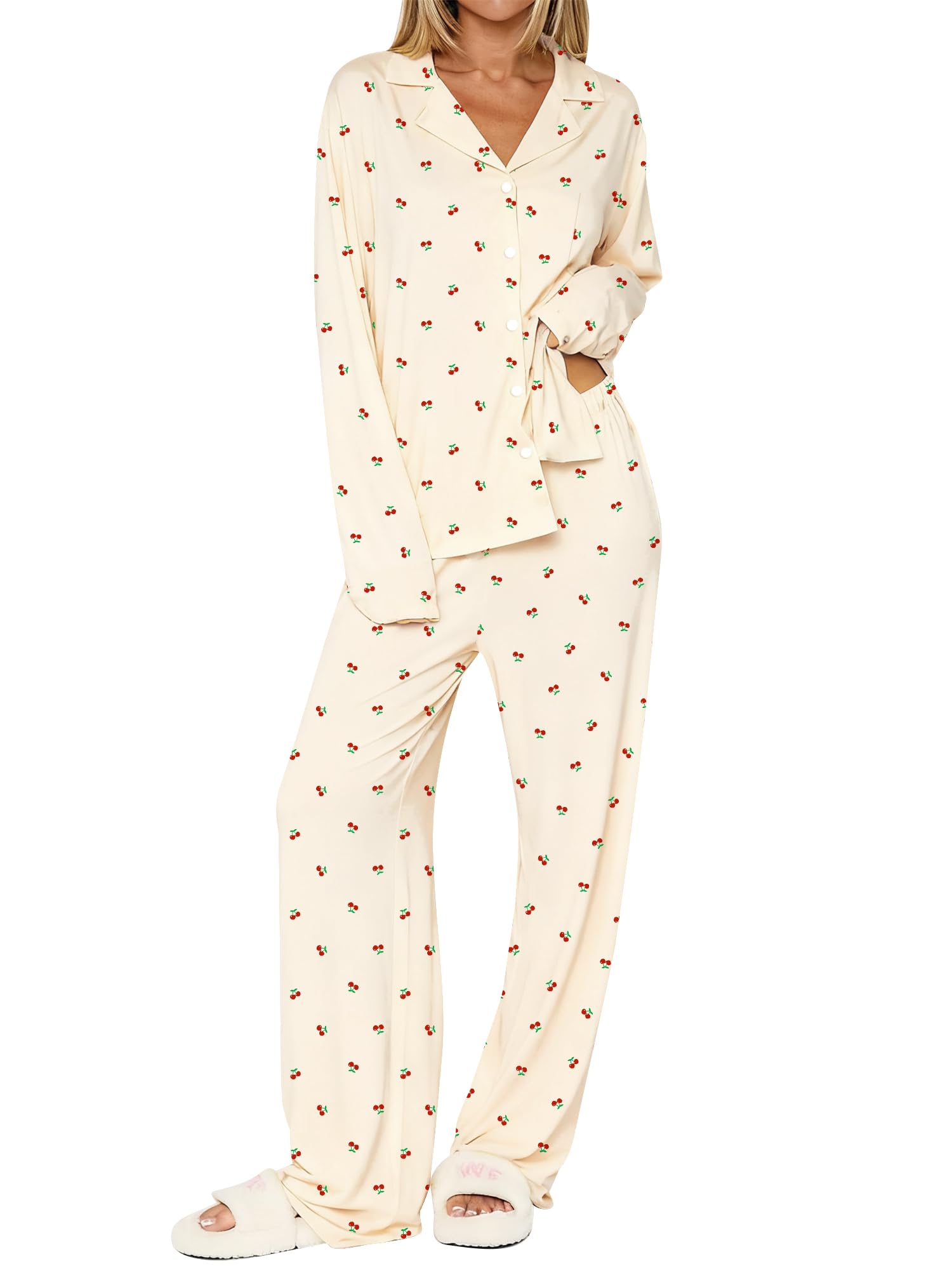 Dressmine Ladies Long Sleeve Cute Pajama Sets 2 Piece Fall Outfits